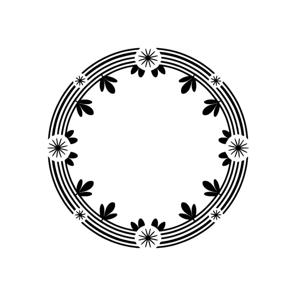 Black and White Floral Circular Frame Minimalist Elegant vector