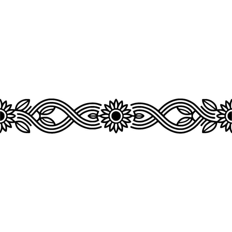 Floral Border, Black Line Art, Minimalist on White vector