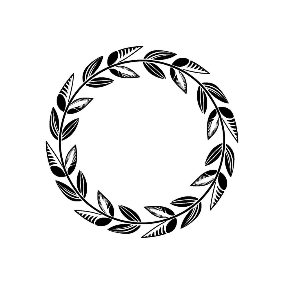 Elegant Black Leaf Wreath on White Background - Minimalist vector