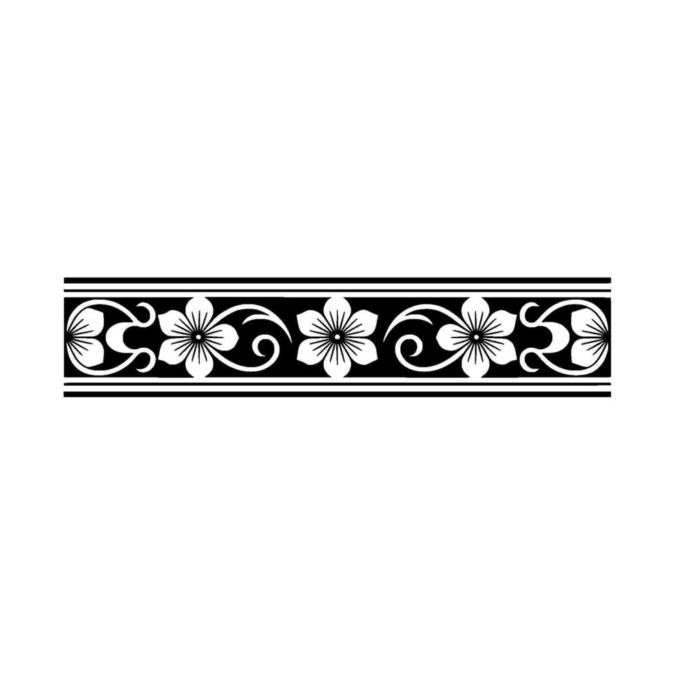 Floral Border in Black White on White Background vector