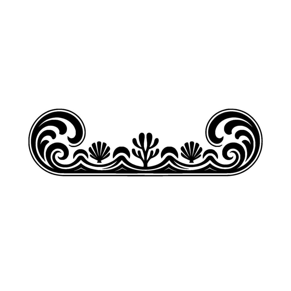Elegant Oceanic Border Black Swirls, Shells, Coral vector