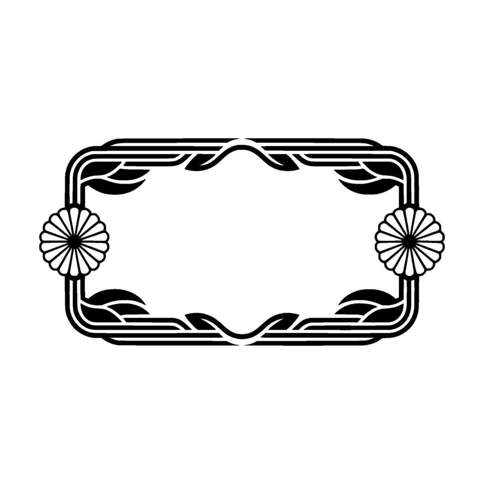 Deco-Inspired Floral Frame - Black and White Element vector