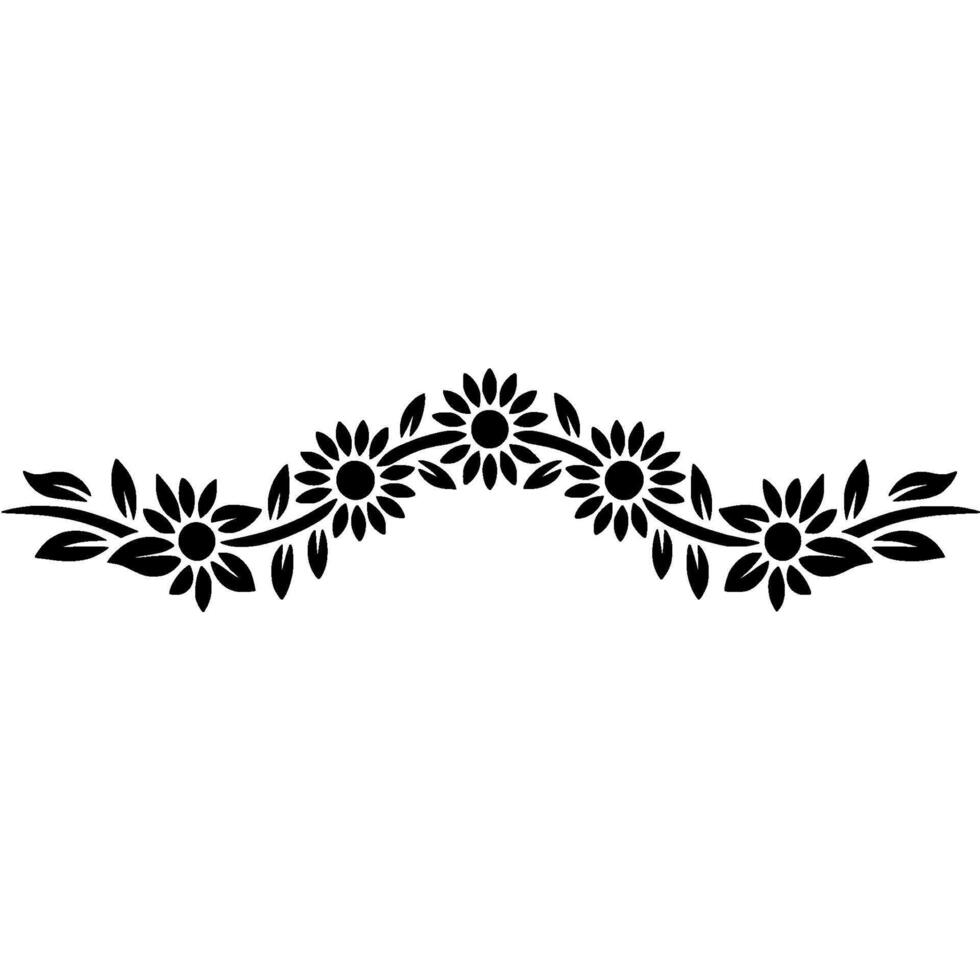 Black Sunflower Border, Floral Element on White vector