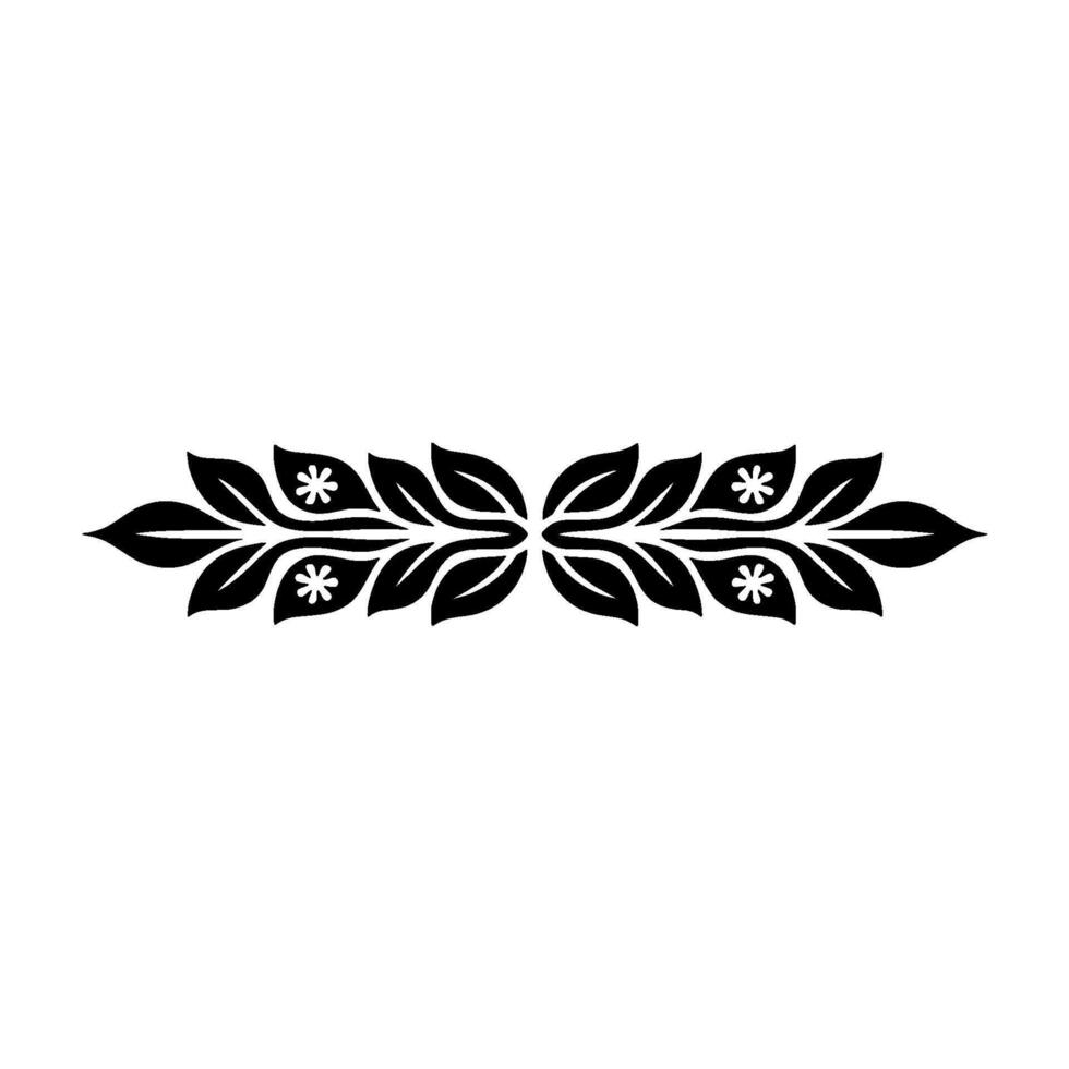 Black Leaf and Flower Ornamental Divider on White Background vector