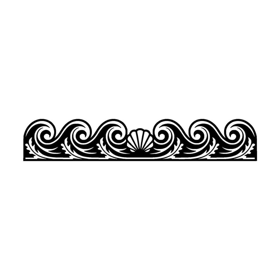 Ornamental Scroll Border Shell Wave Motif in Black White vector