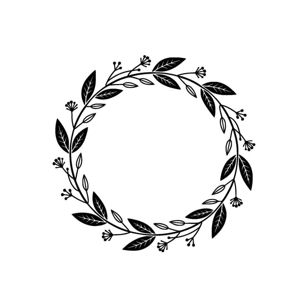 Minimalist Floral Wreath, Black Leaves, Elegant, Botanical Frame vector