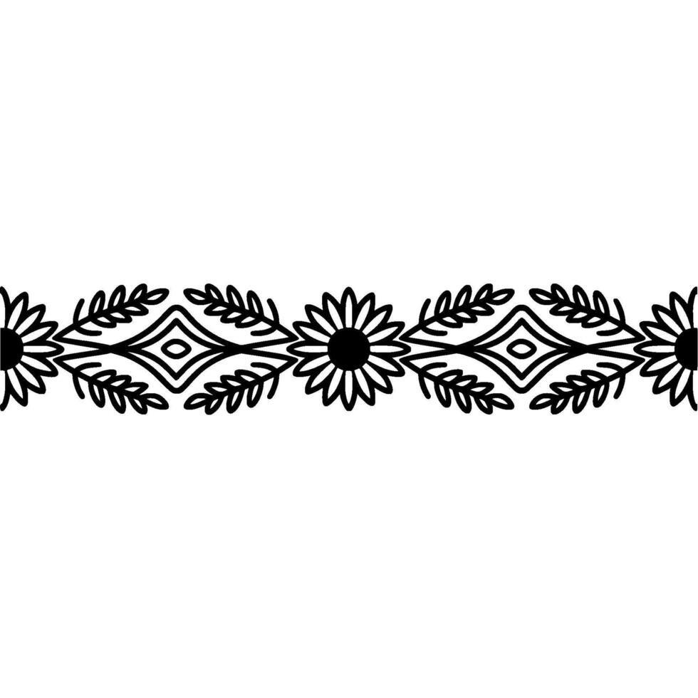 Floral Border , Black Line Art, Geometric Style, Decorative Pattern vector