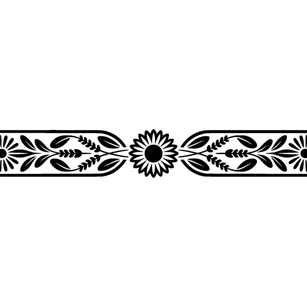 Black Floral, Border on, White, Background vector