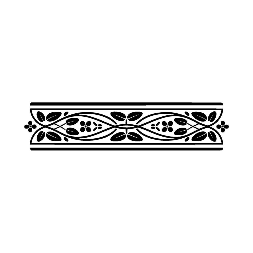 Elegant Black Floral, Border Ornament, on White Background vector
