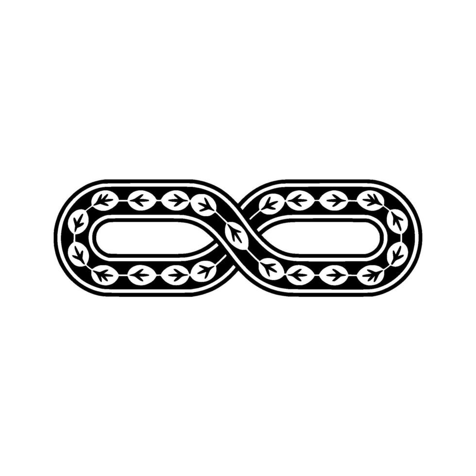 Infinity Symbol with Leaf Motifs Minimalist Black and White vector