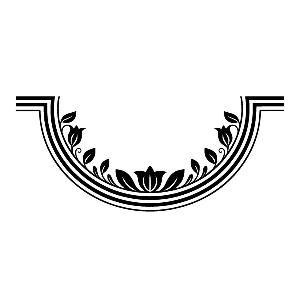 Elegant Floral Ornament, Black and White, Semi-Circular vector