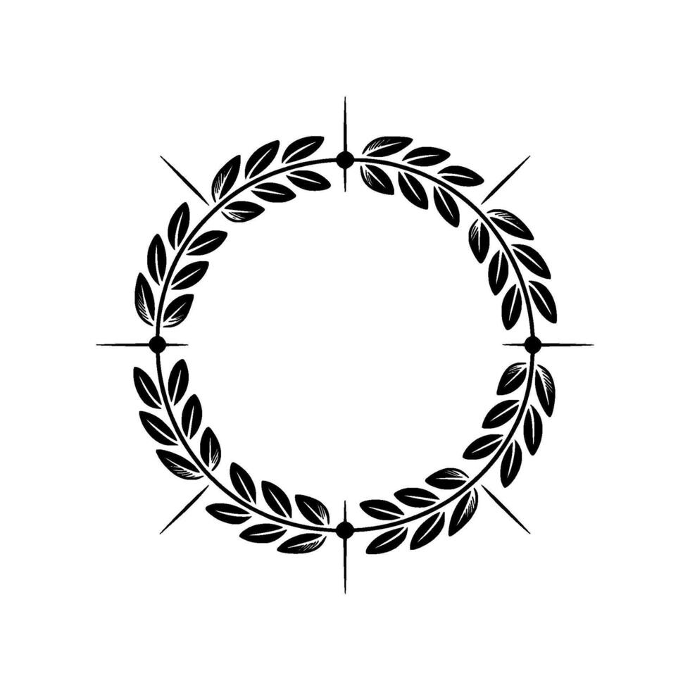 Minimalist Laurel Wreath Emblem in Black and White vector