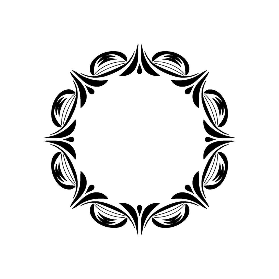 Elegant Black Leaf Circle Frame on Neutral Background vector