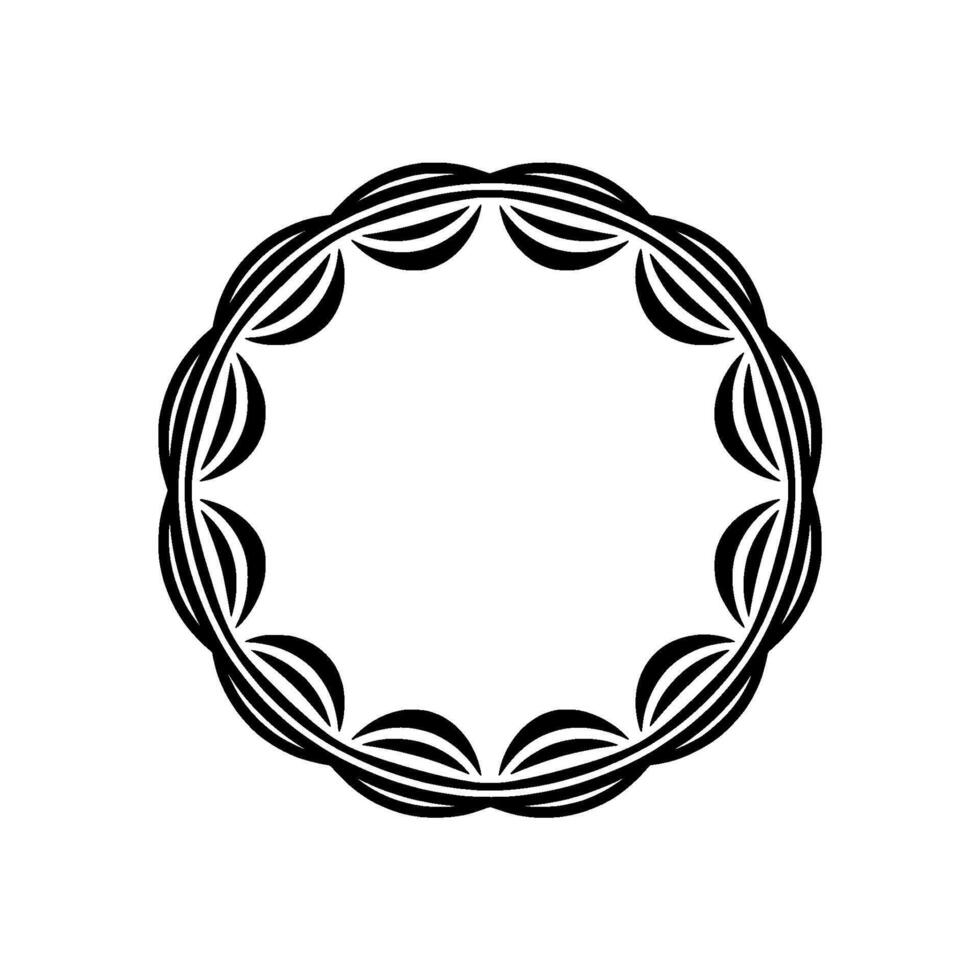 Black Floral Circular Border on White - Minimalist Element vector