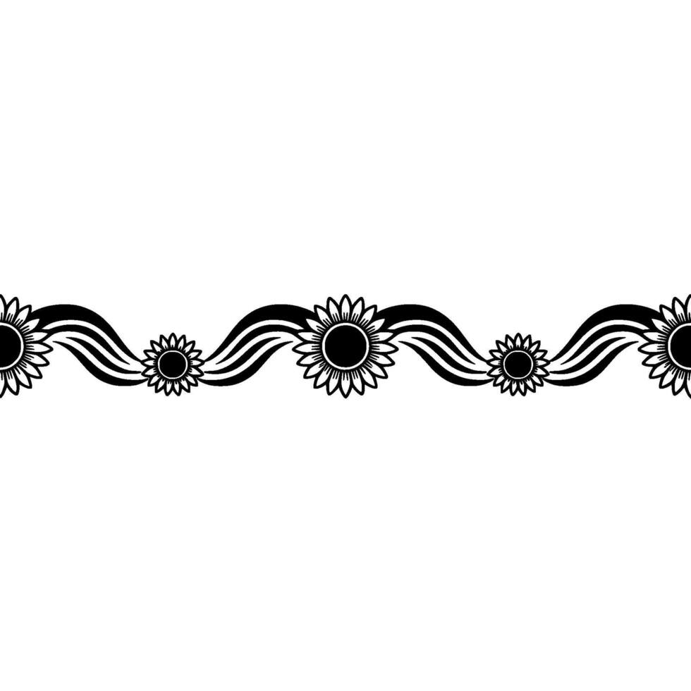 Elegant Sunflower Border , Decorative Element, Monochrome vector