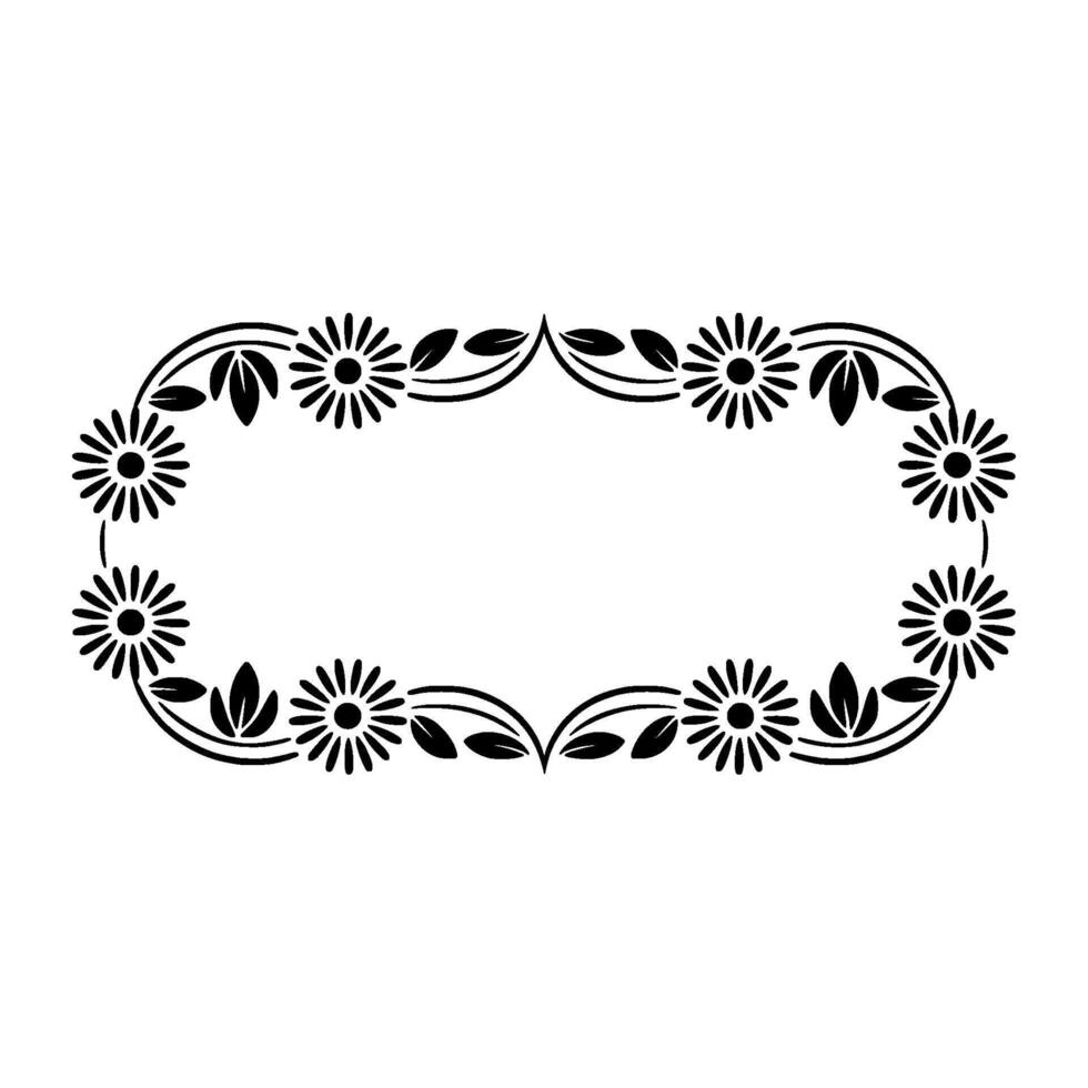 Floral Frame Elegant Black White Daisy Border on White vector