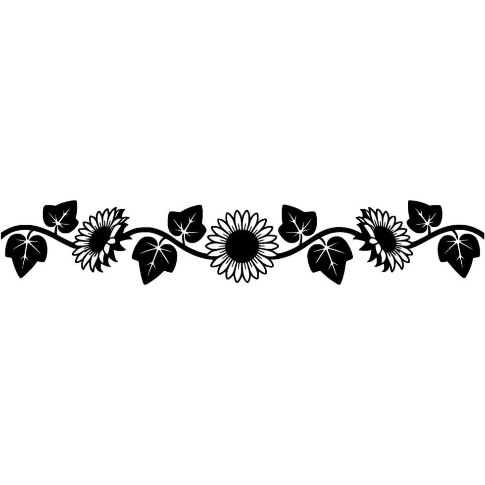 Minimalist Sunflower Vine Border, Black and White vector