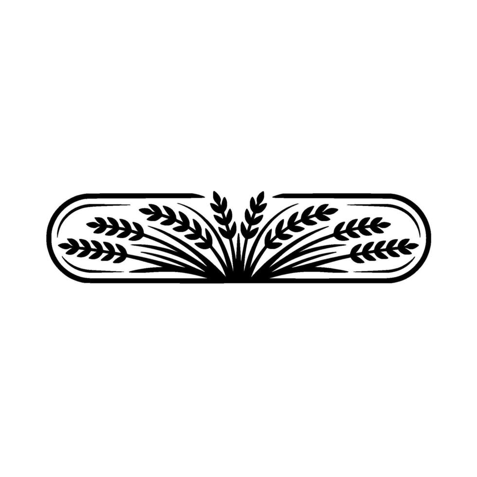 Minimalist Wheat Emblem Black White Floral Element for vector