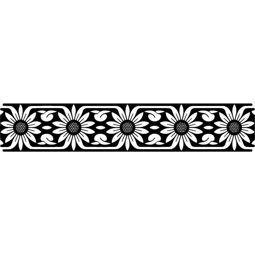 Geometric Sunflower Border, Black White, Decorative Element vector