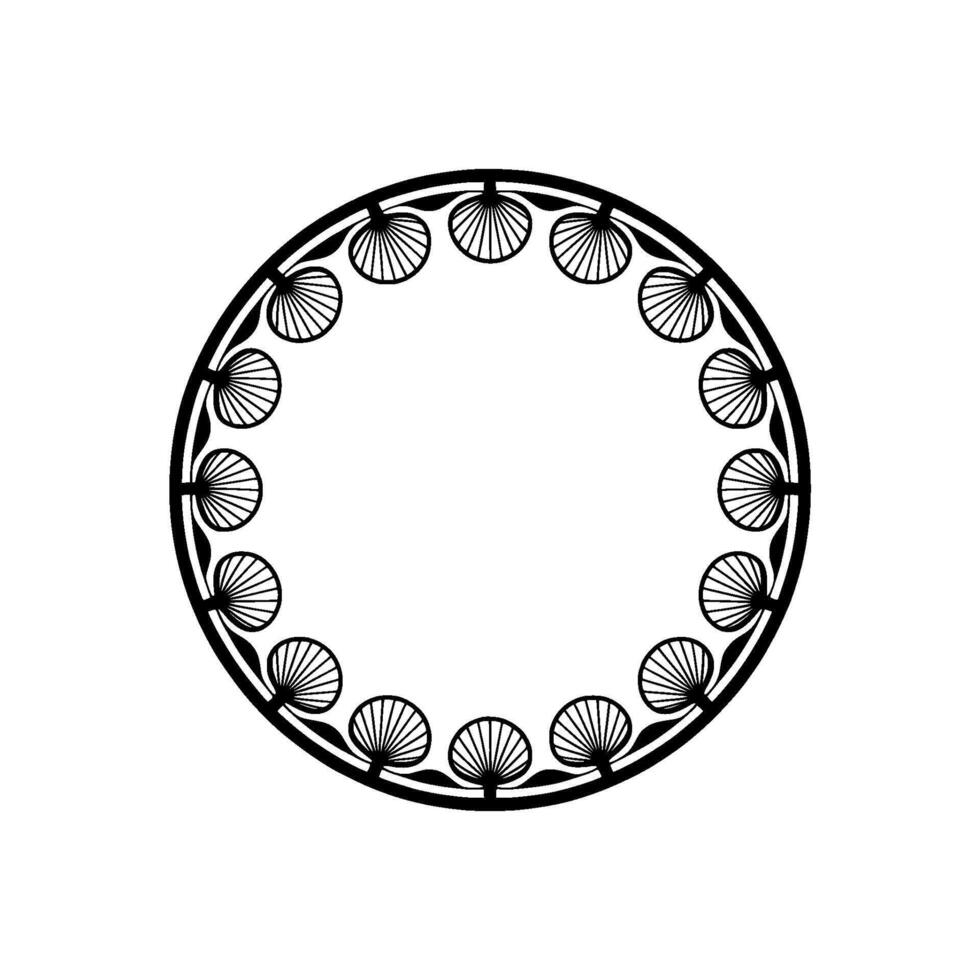 Elegant Black White Shell Pattern Circle Border on White vector
