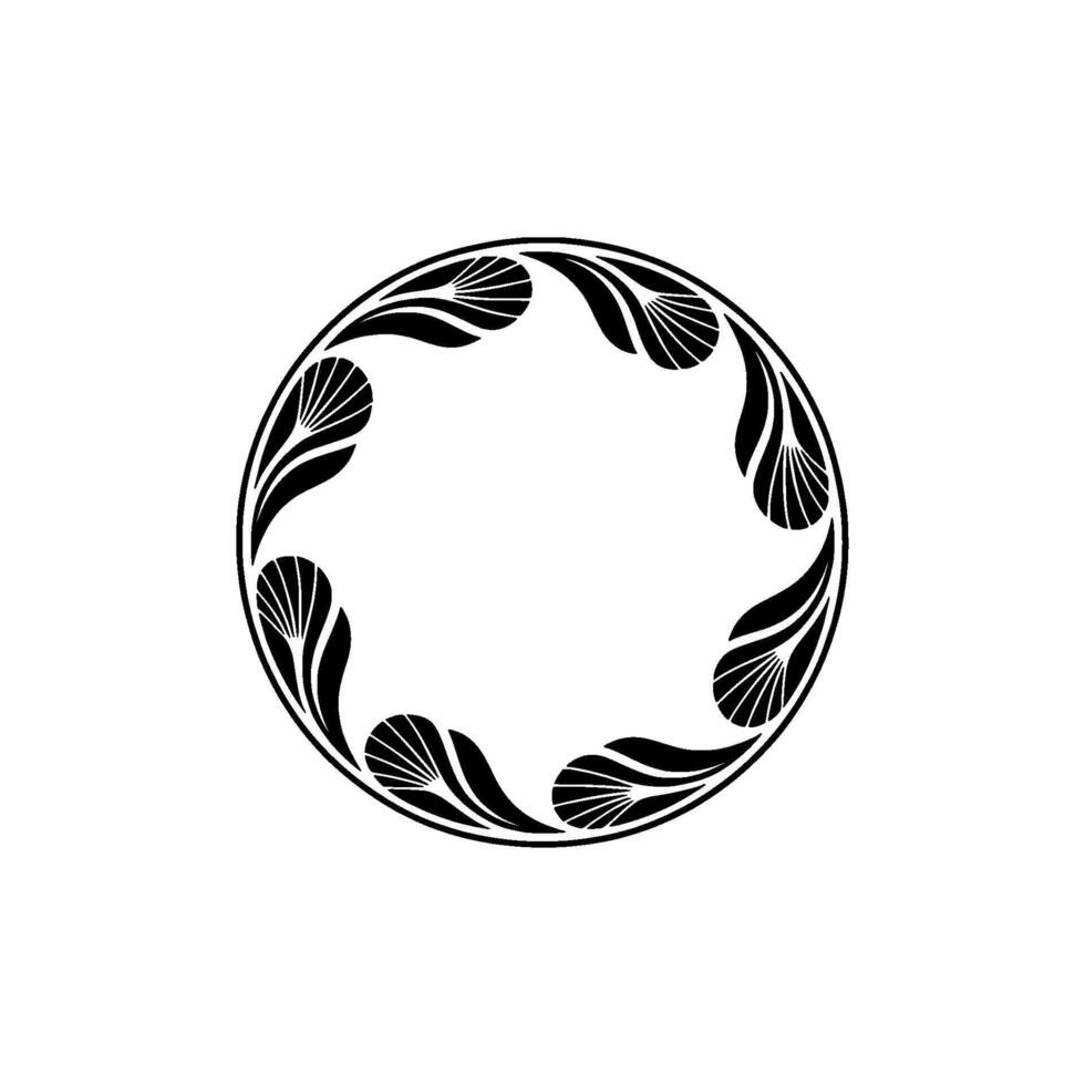 Elegant Black White Circle Frame Leaf Minimalist Style vector