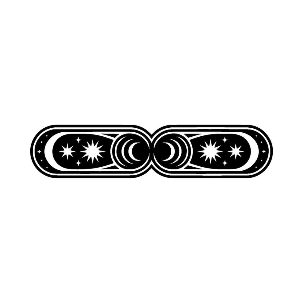 Geometric Celestial Ornament Stars, Moons, and Circles in Black on White vector