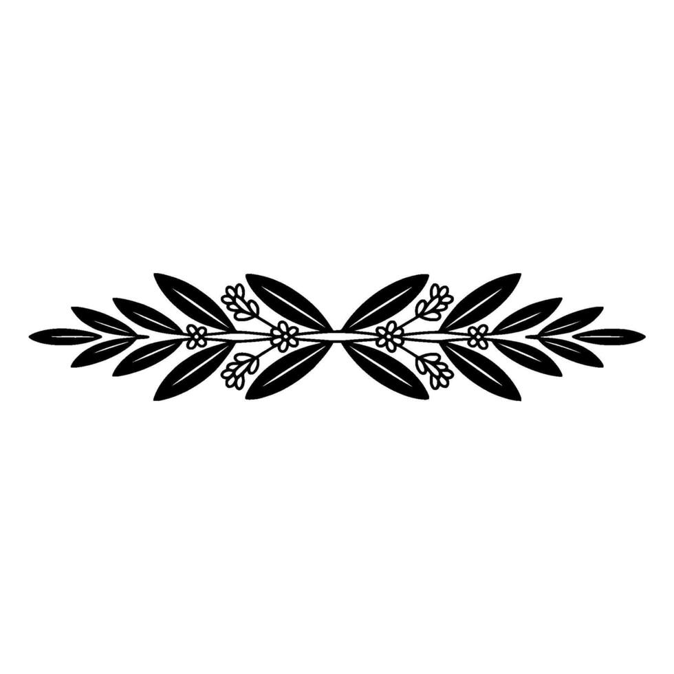Black Floral Border Silhouette, Elegant Leaves and Blooms, Minimalist vector