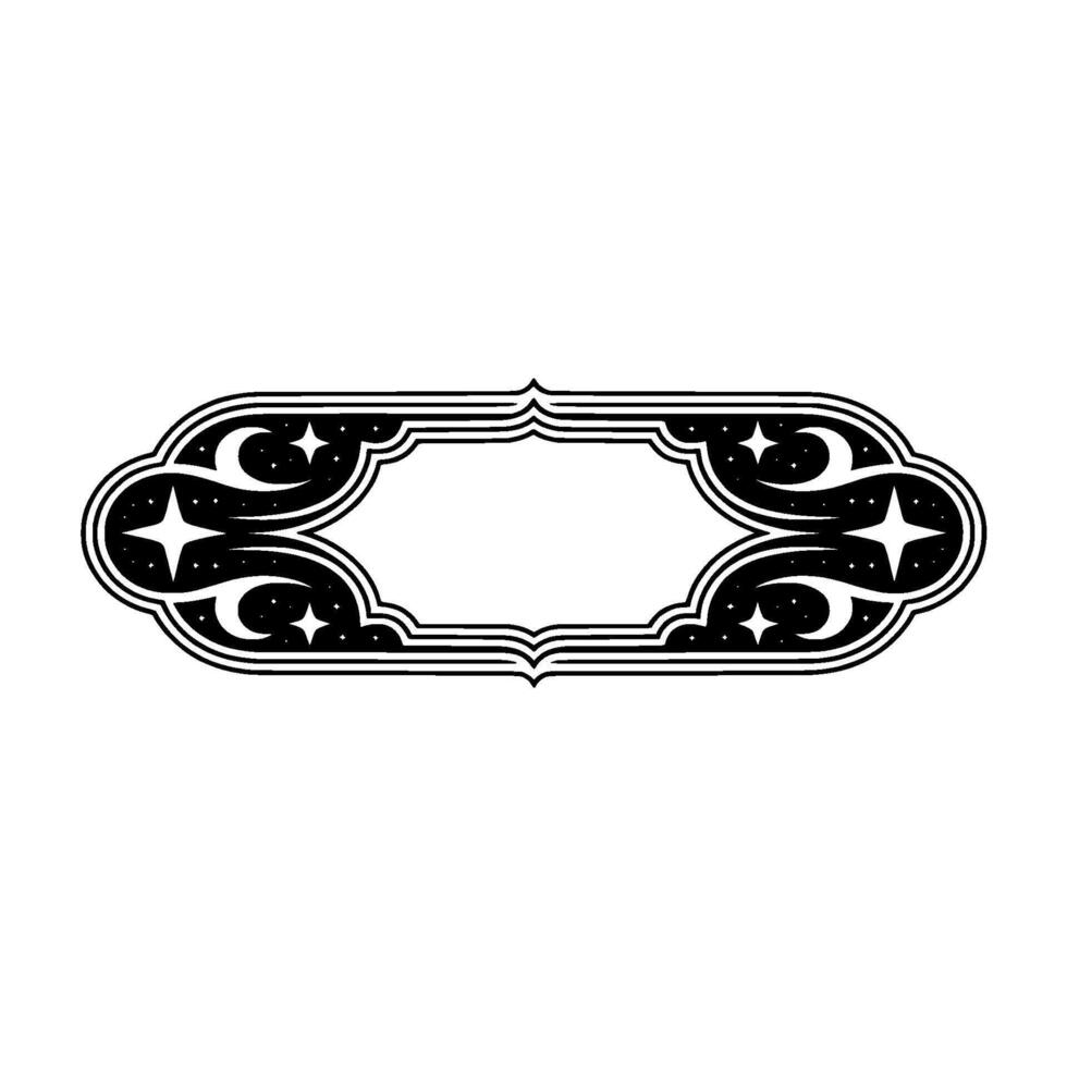 Celestial Frame Ornament Black and White Vintage Star vector