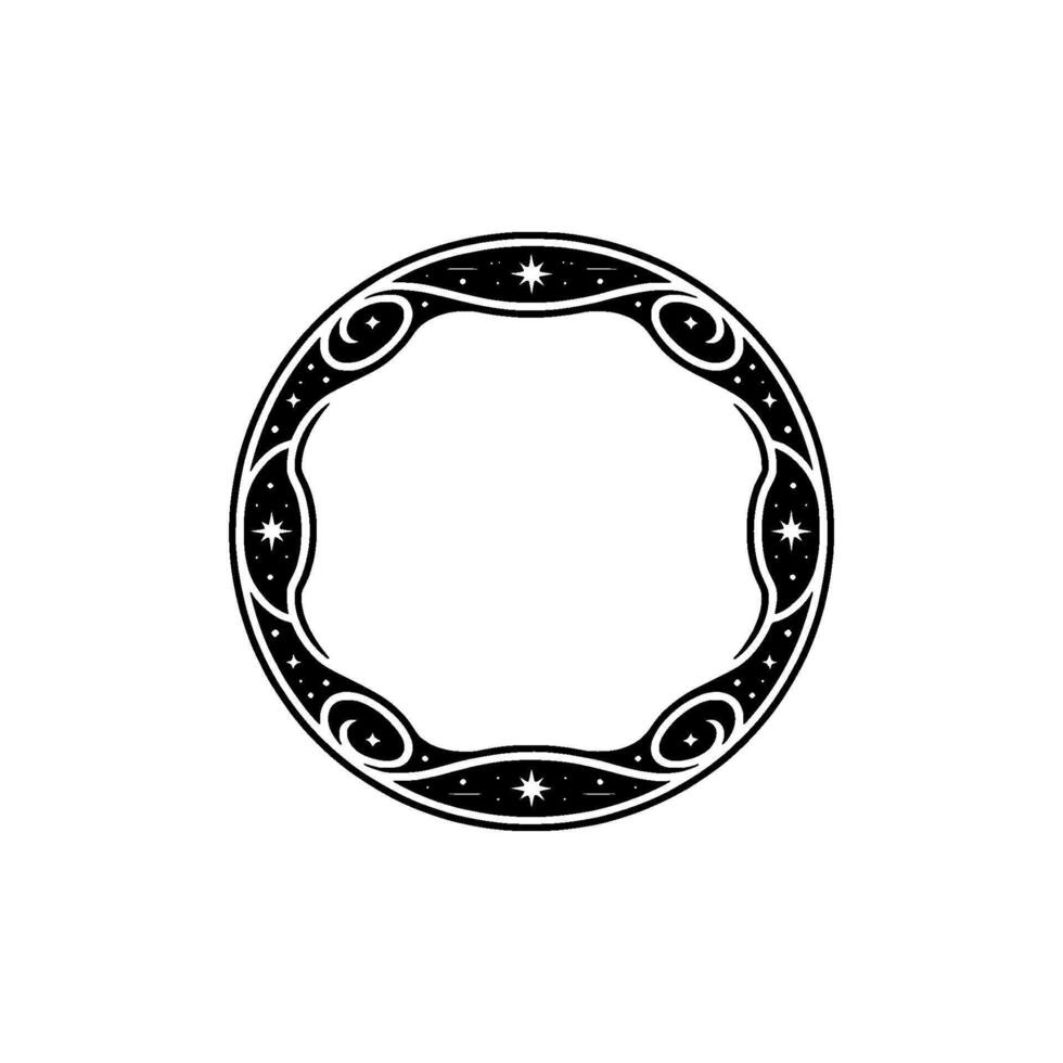 Celestial Frame Black and White Decorative Circle Border, Stars Spirals vector