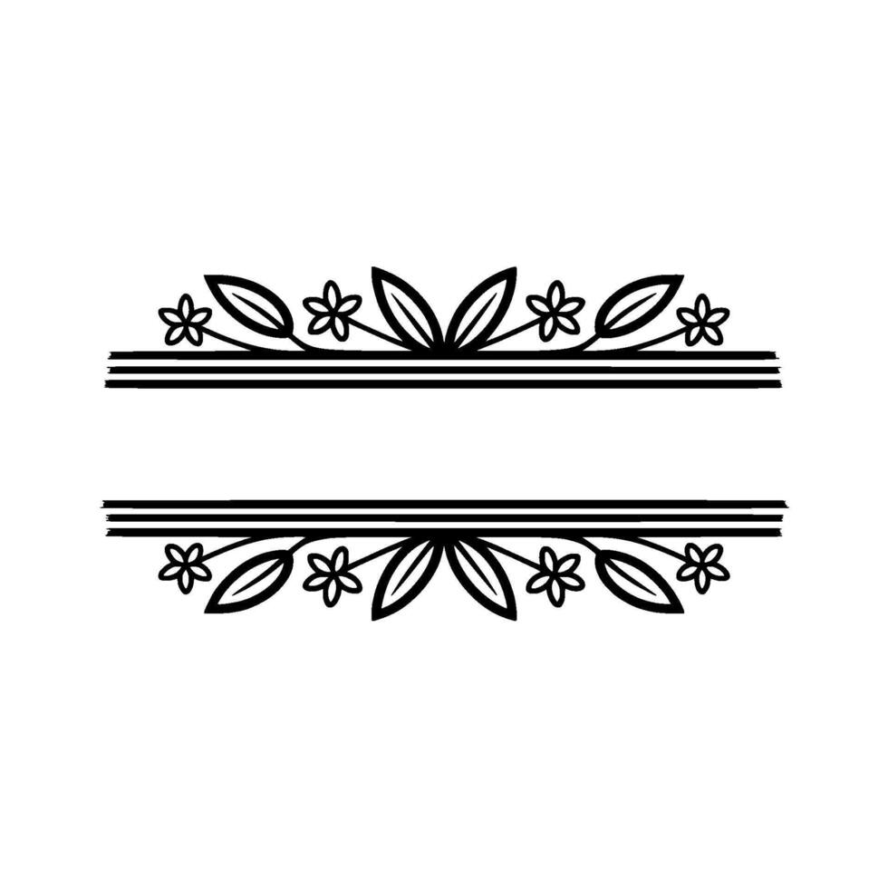 Elegant Floral Frame with Blank Space - Black Line Art on Grayscale vector
