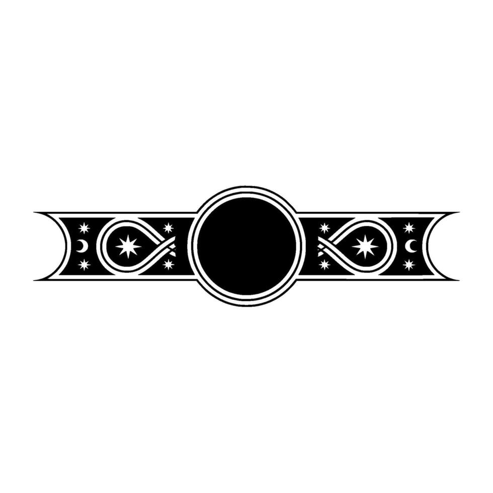 Celestial Emblem Black White Scroll with Moons, Stars Circle vector