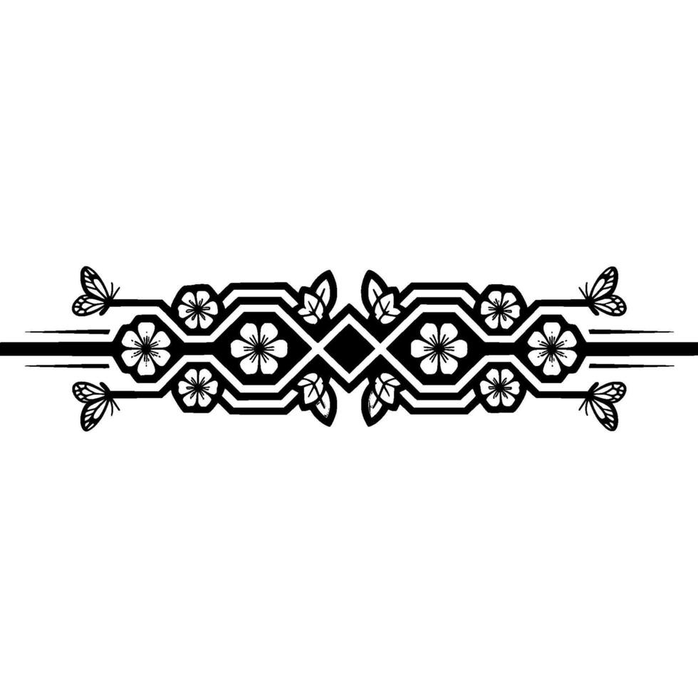 Geometric Floral Border with Butterflies - Elegant vector