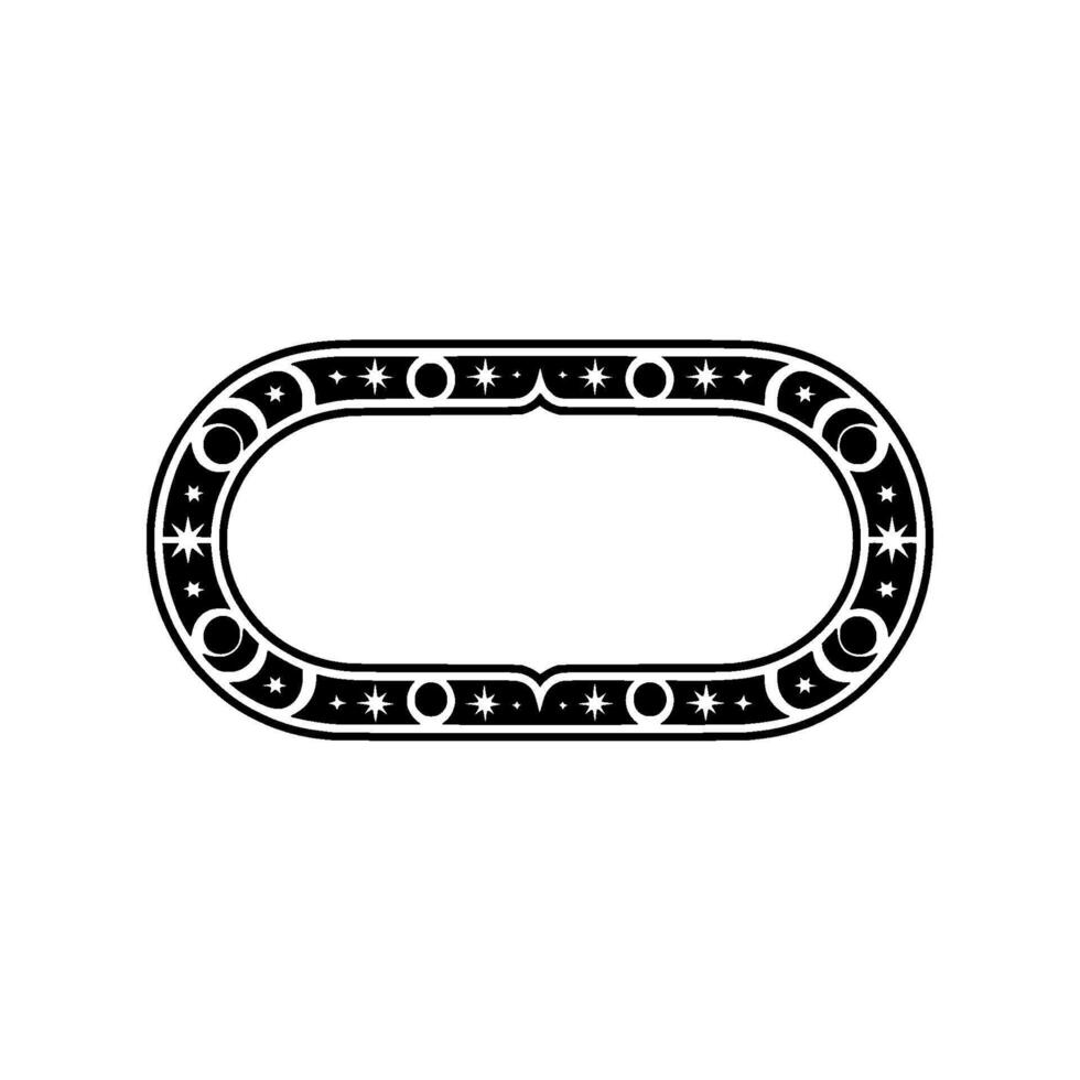 Celestial Oval Frame Stars Moons, Black White vector