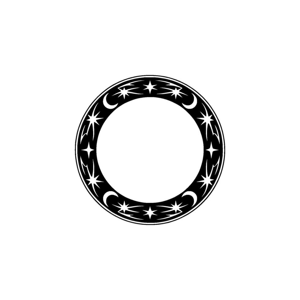 Celestial Circle Black and White Ornament with Stars and Crescent Moons vector