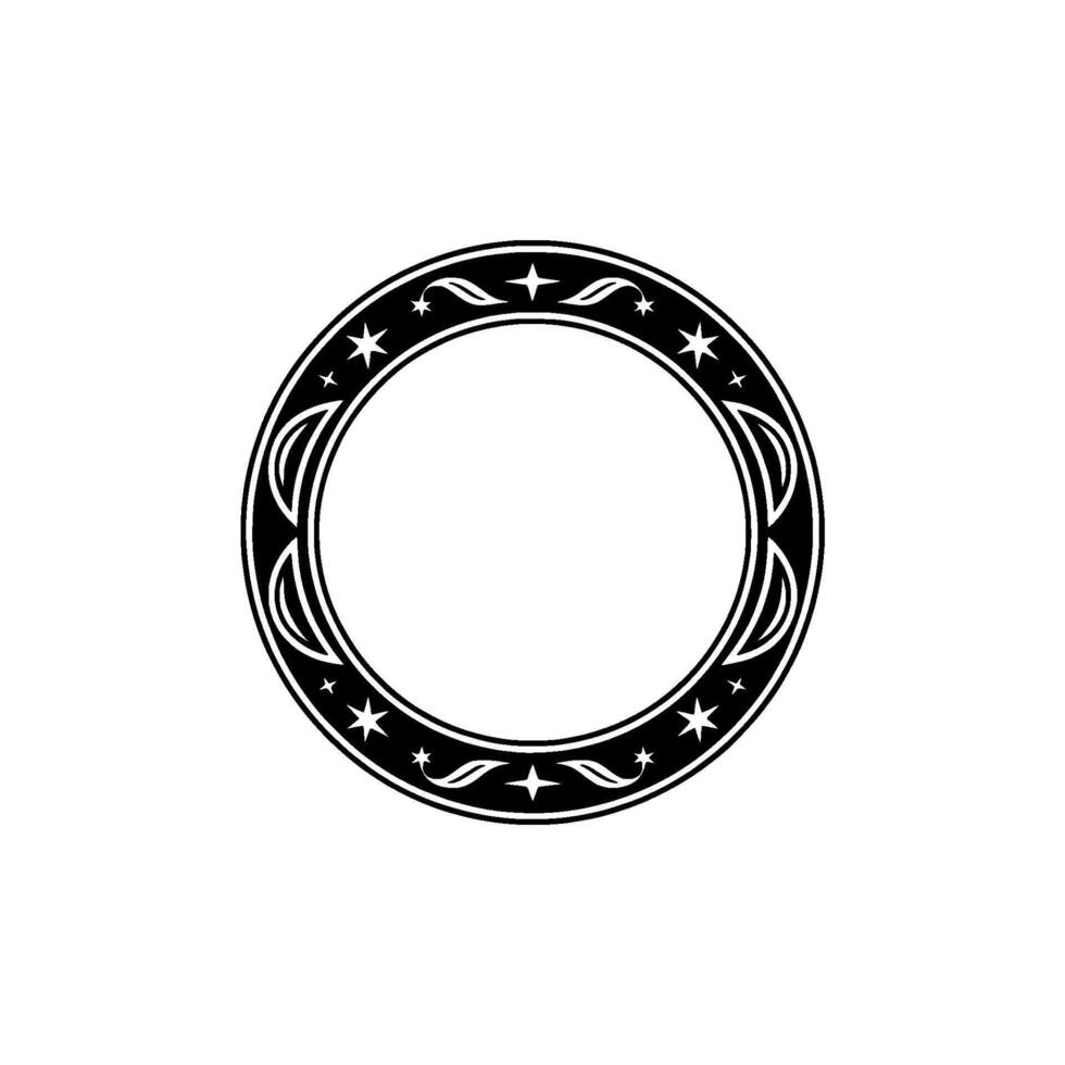 Ornamental Circle Frame with Stars Decorative Elements, Black White vector