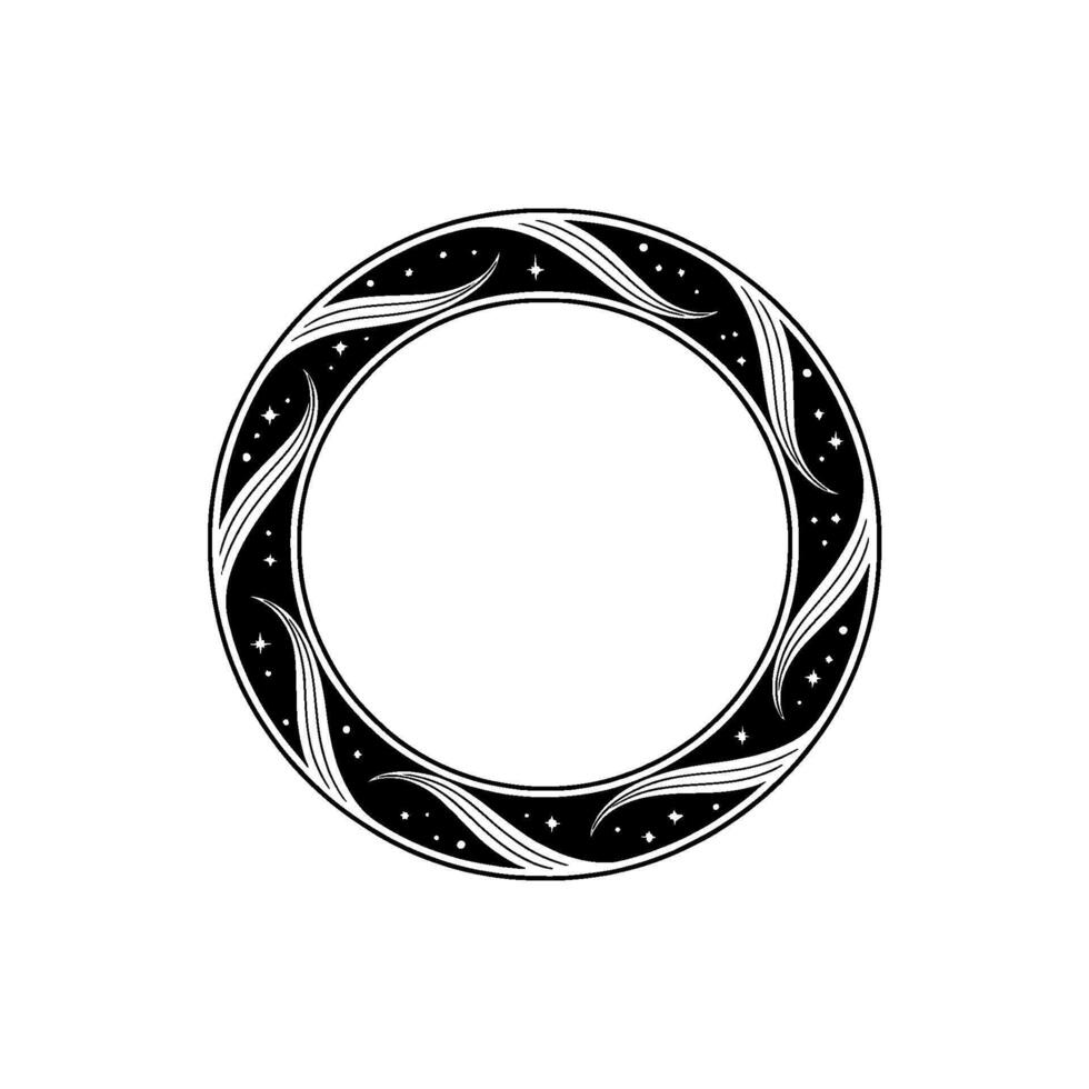 Elegant Celestial Circle Frame, Black White, Minimalist vector