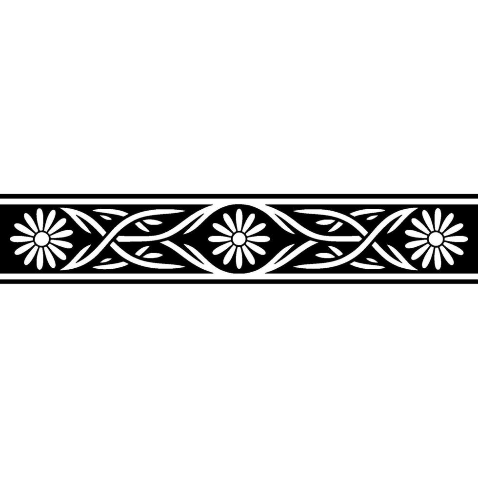 Elegant Daisy Border Black, White, Gold Floral Pattern vector