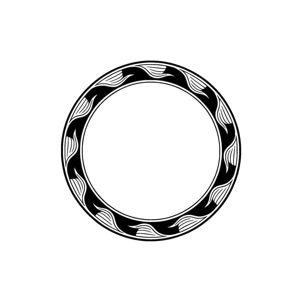 Black White Floral Circle Frame, Geometric , Minimalist, Decorative Element vector