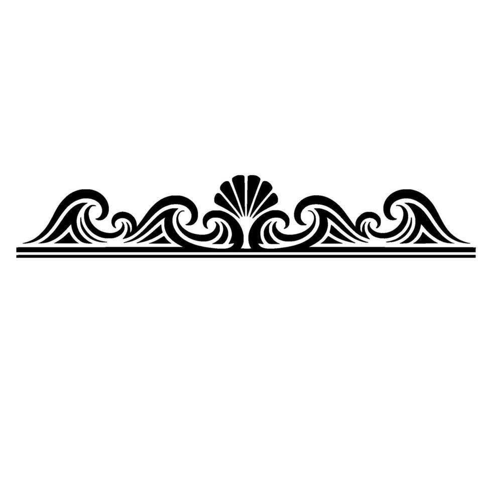 Ornamental Wave and Shell Border, Black and White, Element vector