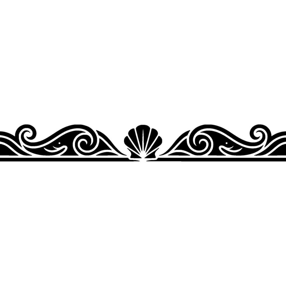 Elegant Black Ocean Waves Seashell Border vector