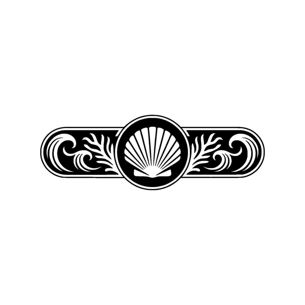 Elegant Black White Seashell Ornament, Coastal Element vector