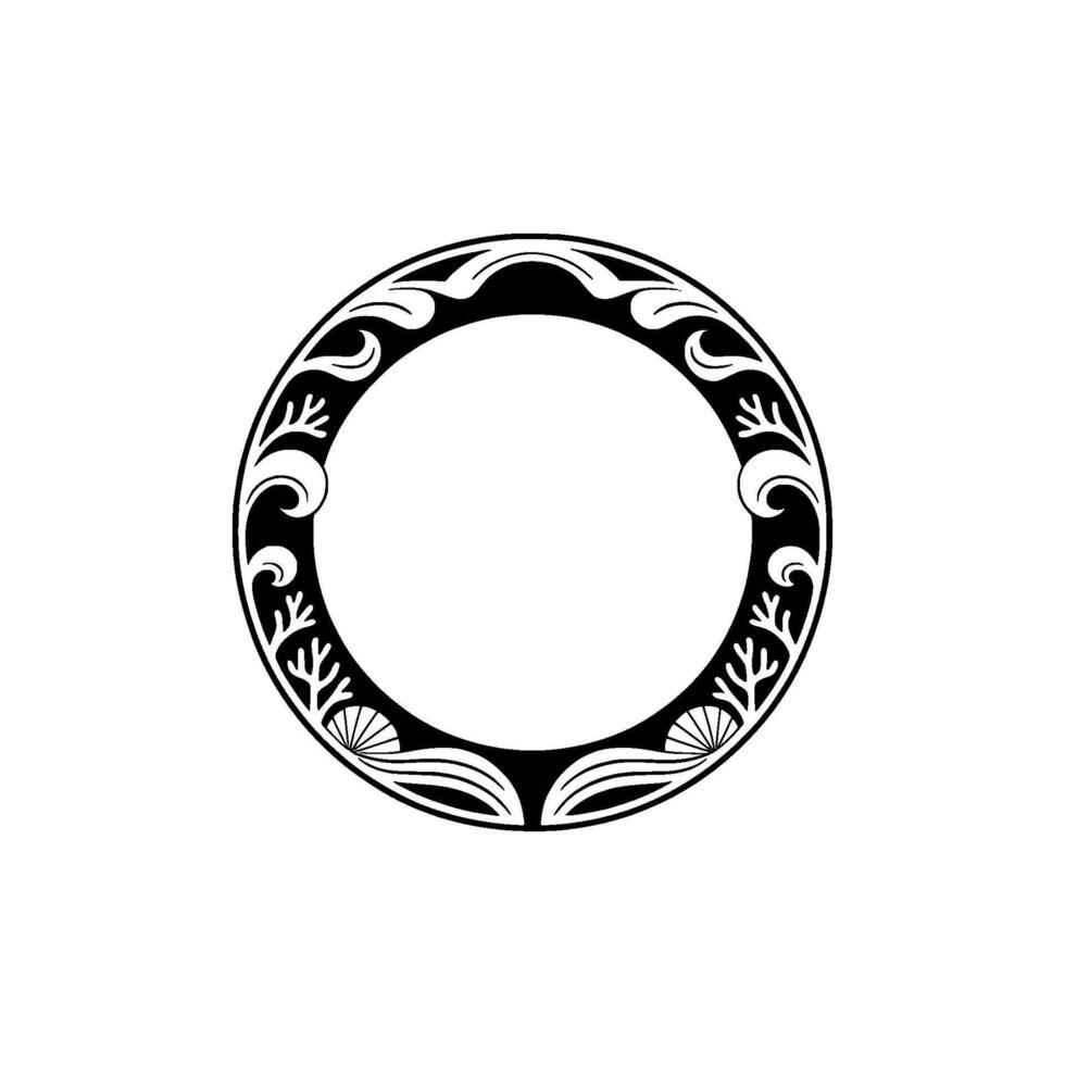Decorative Floral Circle Frame, Black and White , Minimalist Aesthetic vector