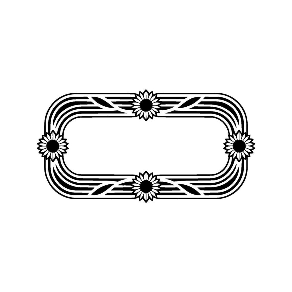 Art Deco Sunflower Frame, Black and White, Minimalist vector