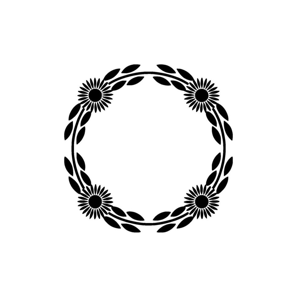Elegant Floral Wreath Black White Decorative Circle Frame vector