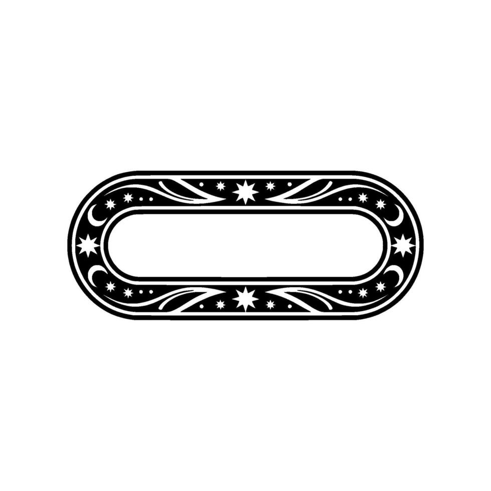 Elegant Black Oval Frame with Stars and Curls, Minimalist vector