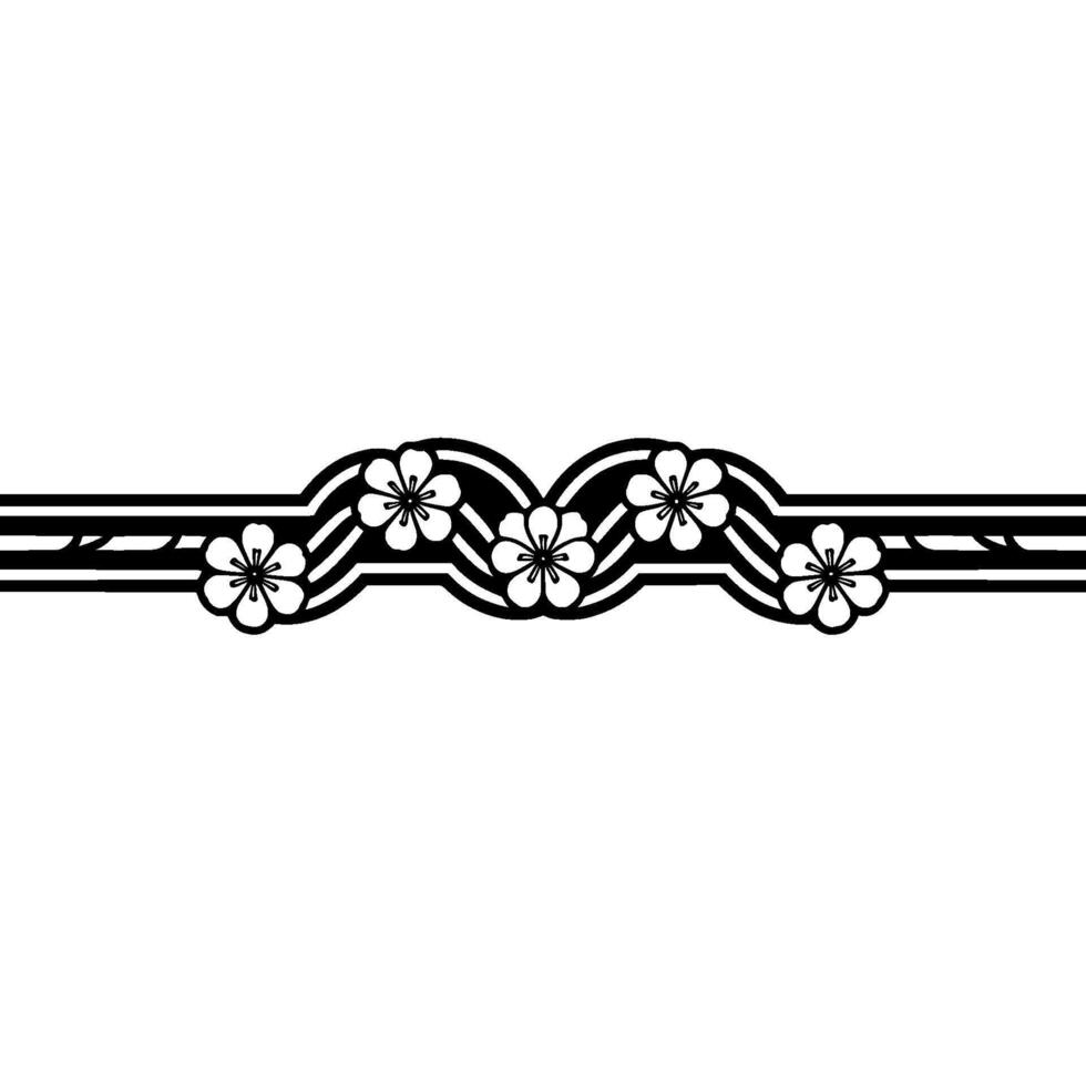 Minimalist Japanese Floral Border - Black and White Illustration vector