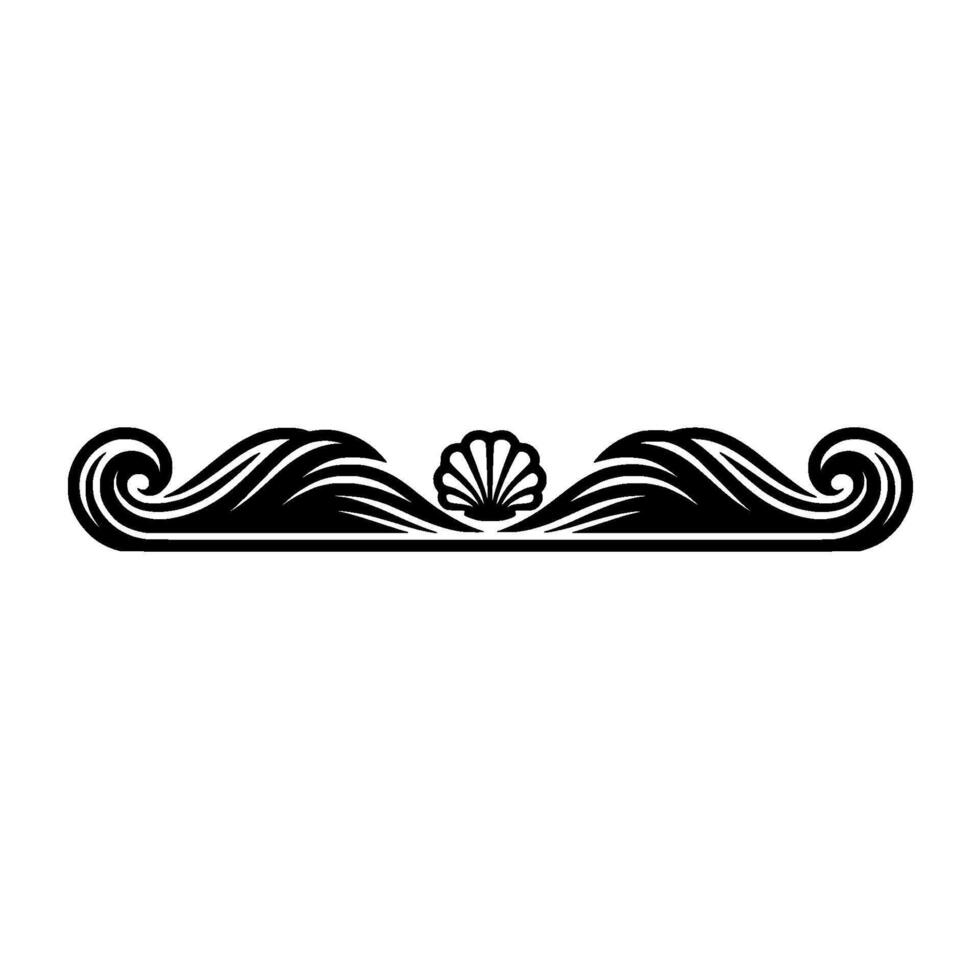 Elegant Black White Seaside Border with Shell and Waves vector