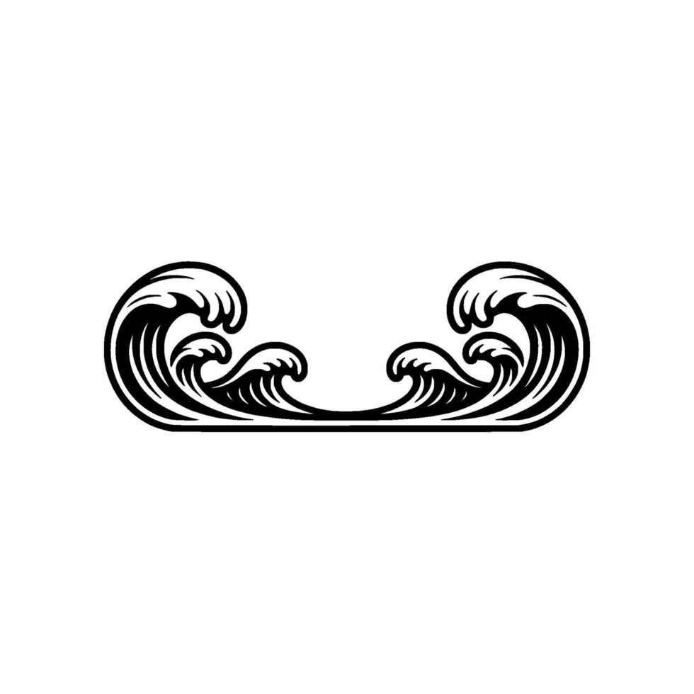 Stylized Wave Crests Decorative Ocean Element, Black on White vector