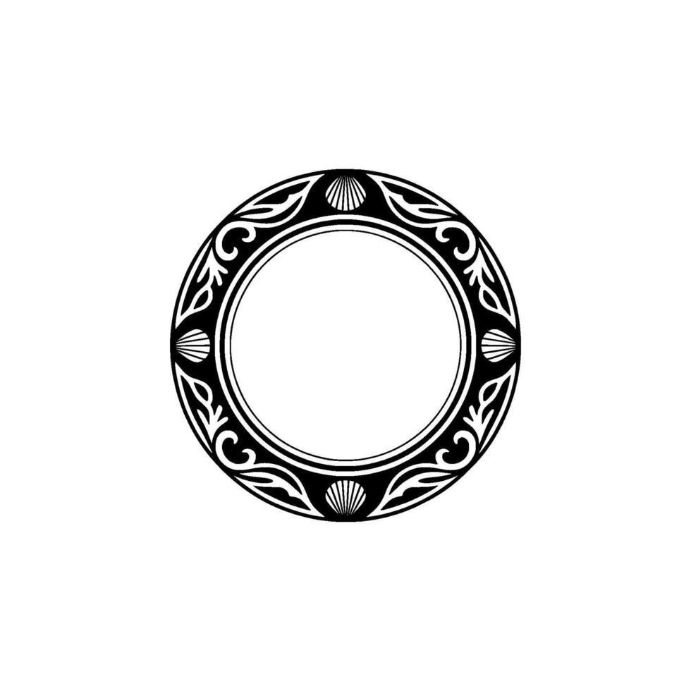 Decorative Circular Frame with Seashells and Swirls, Black White vector