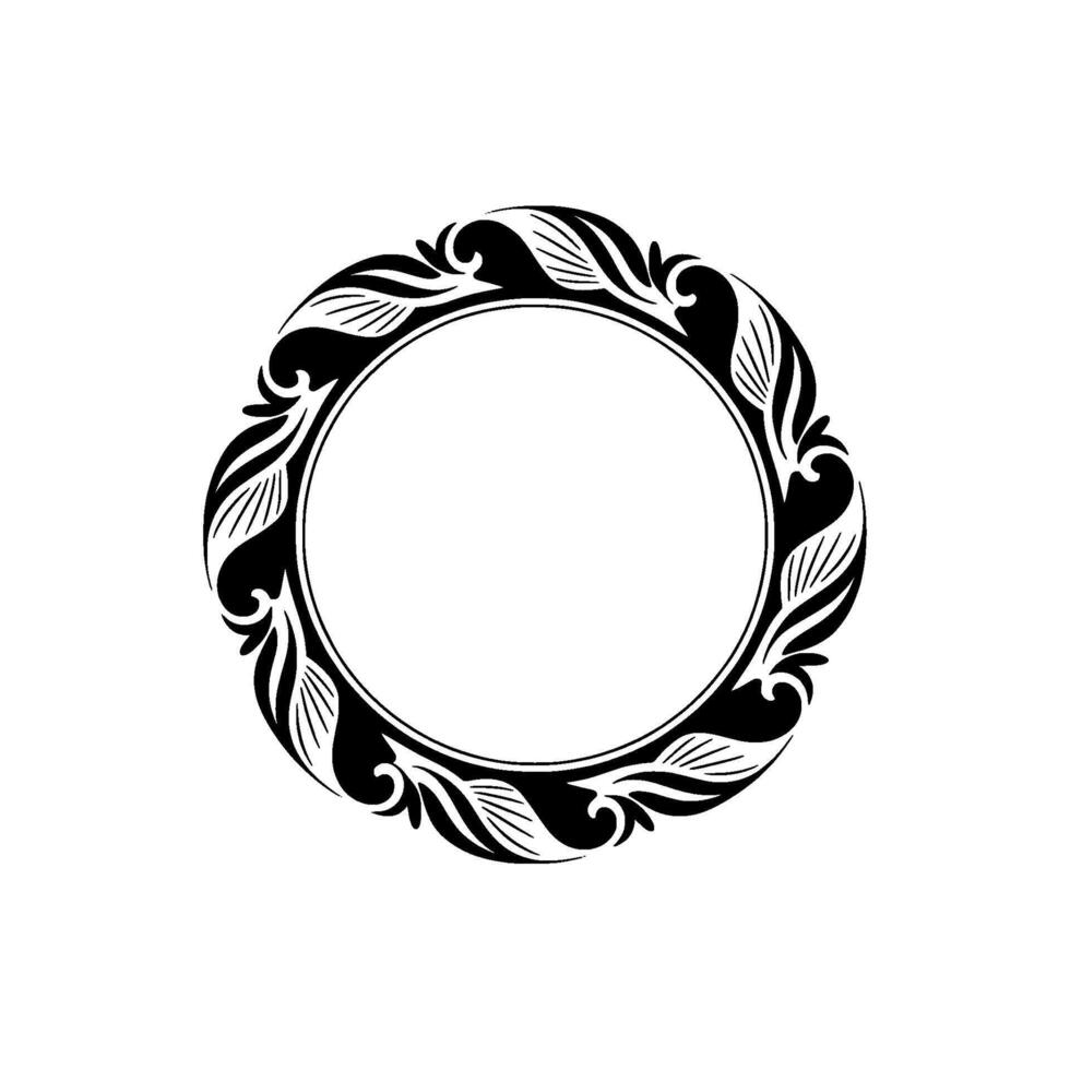 Elegant Black White Circular Frame - Floral , Negative Space vector